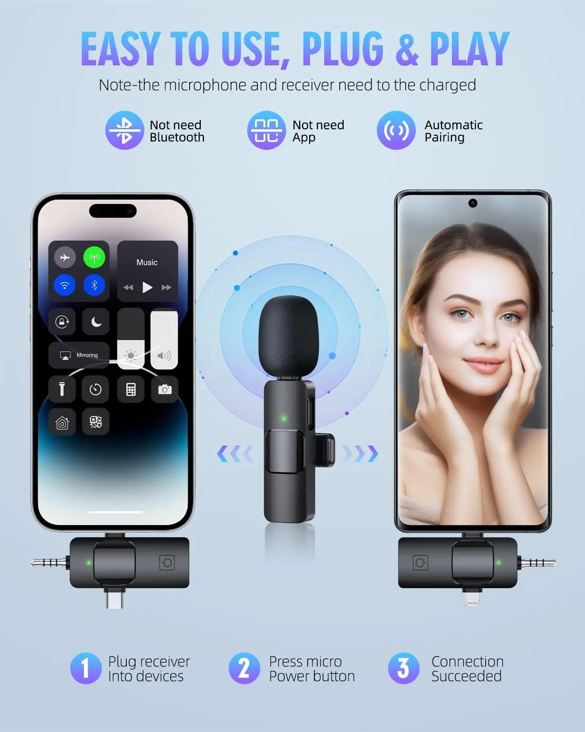 Pro Wireless Lavalier Mic 4-in-1: iPhone Android Noise Reduction