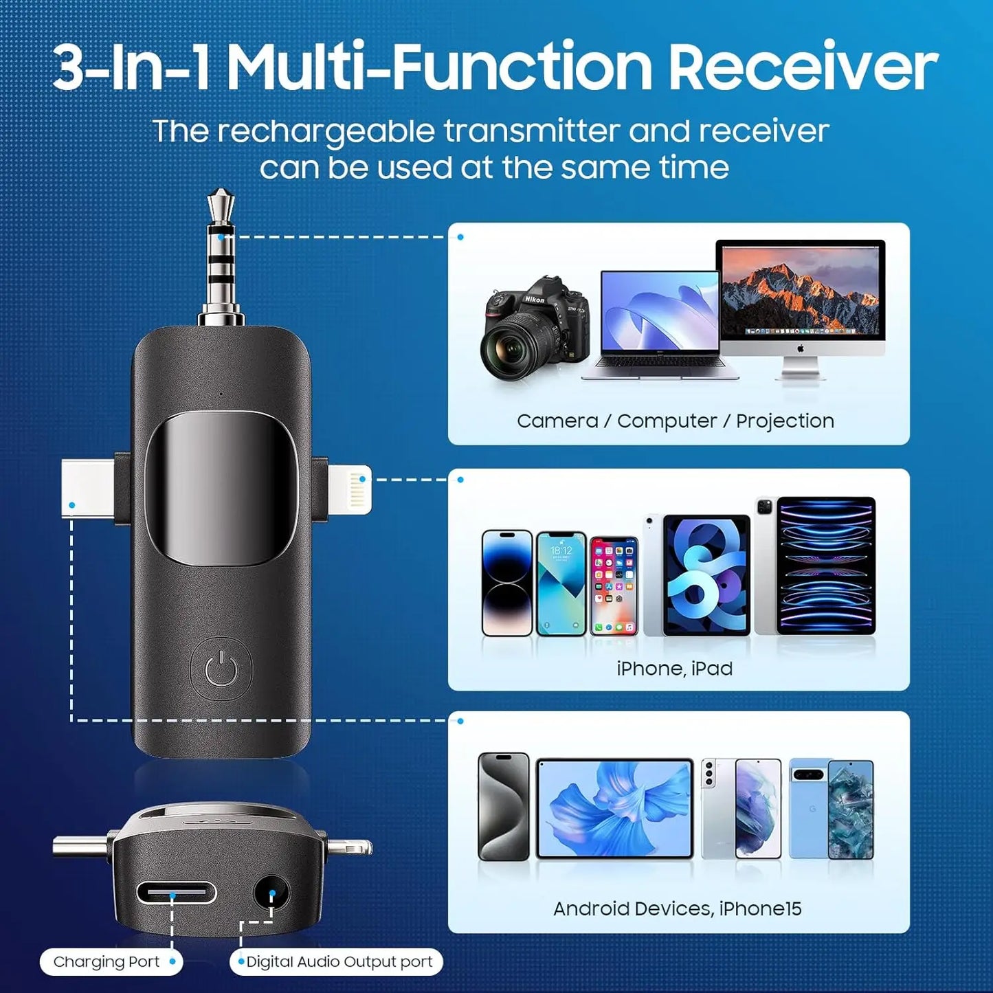 Pro Wireless Lavalier Mic 4-in-1: iPhone Android Noise Reduction