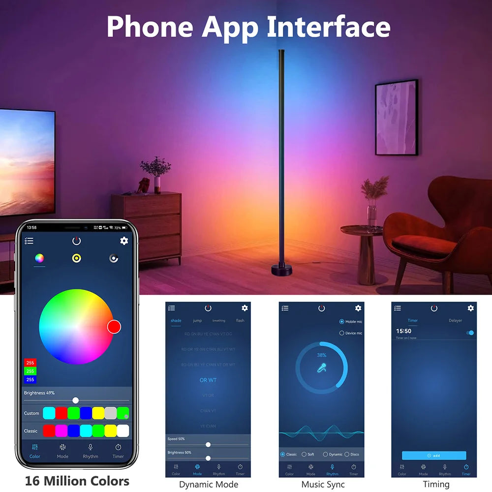 Smart LED Floor Lamp RGB Remote & APP Control