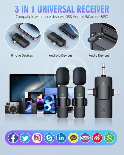 Pro Wireless Lavalier Mic 4-in-1: iPhone Android Noise Reduction