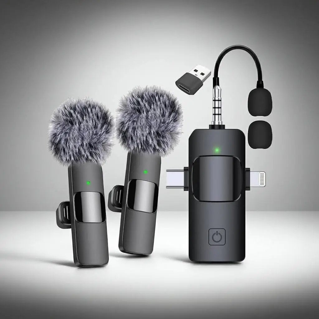 Pro Wireless Lavalier Mic 3-in-1: iPhone & Android gridgifts.com