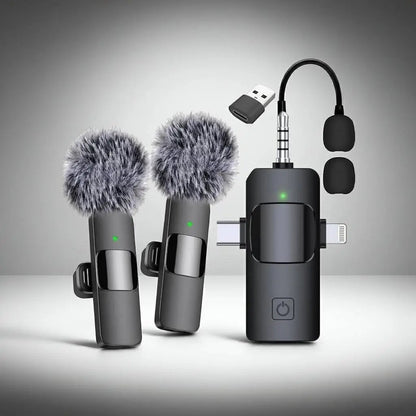 Pro Wireless Lavalier Mic 3-in-1: iPhone & Android gridgifts.com